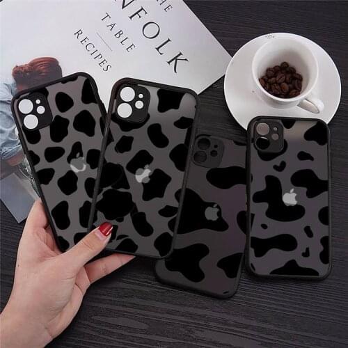 Milk cow print animal Phone Cases matte transparent For iphone 7 8 11 12 plus mini x xs xr pro max cover