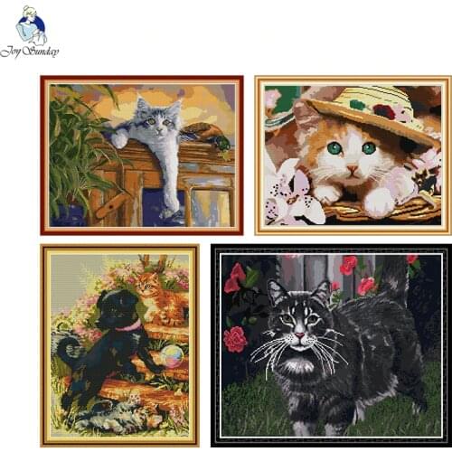 Black Dog and Cat Series Aida Fabric Cross Stitch Kit Counted Printed Canvas Stitches DMC Cotton thread Embroidery Needlework