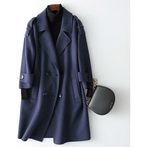 Autumn Winter Long Women Wool Coats of Womens Cashmere Jacket Casual Turn-down Collar Warm Wool Coat Female 38067