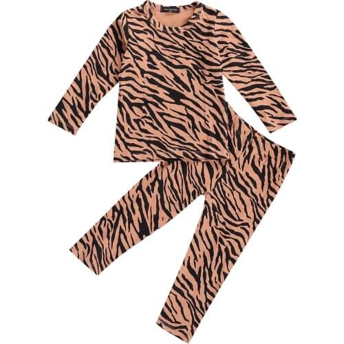 1-6T Toddler Baby Boys Girls 2 Piece Homewear Sets Leopard / Zebra Pattern Long Sleeve Shirt Top Long Pant Autumn Pajamas Suits