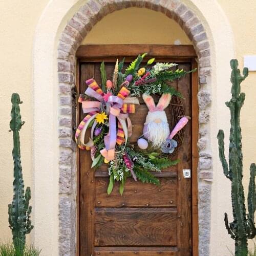 Gnome Easter Bunny Wreath For Front Door With Flowers And Eggs Gnome Easter Easter Ozdoby Wielkanocne Easter Decorations
