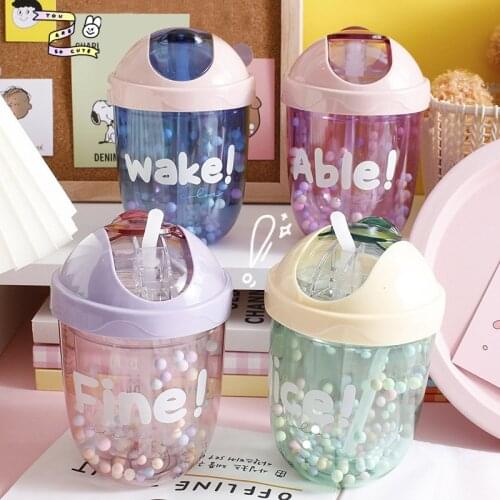 Portable Water Bottle 300ml for Drinking Plastic Tea Bottle for Kids School Outdoor Sport Bottle Leakproof & Removable Straw