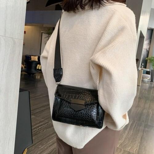 Crocodile Grain Mini Luxury Handbags for Women Fashion Wide Shoulder Strap Messenger Bag Purse Retro Simple Style Crossbody Bags