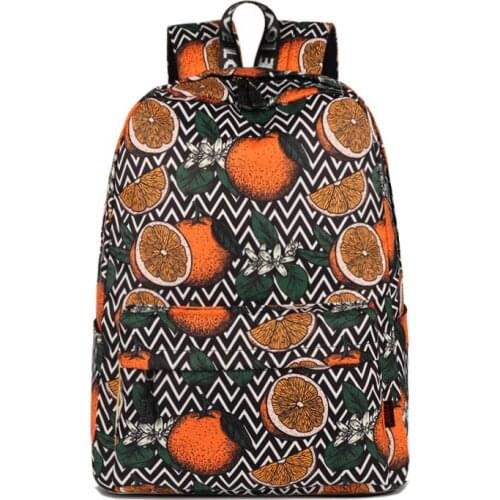 3PCS / LOT School Backpack for Girls Orange Printing Student Bag Water Resistant Backpack Women Travel sac a dos