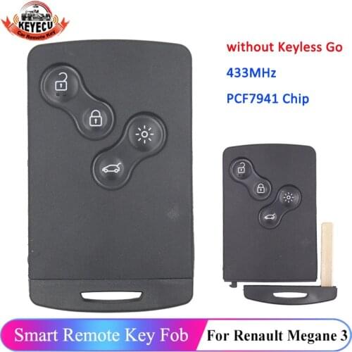 KEYECU Remote Key PCF7941 Chip 433MHz for Renault Megane 3 Scenic 3 2009 2010 2011 2012 2013 2014 Smart Card without Keyless Go
