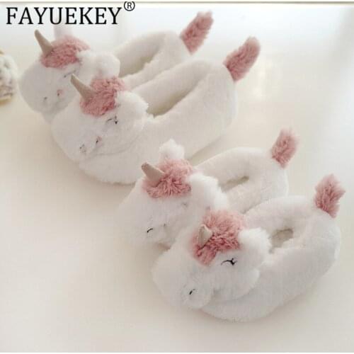 2019 Unicorn Slippers Warm Winter Children Women mother shoes Rabbit White fur Slippers for Baby Family Cartoon Home Shoes Kids