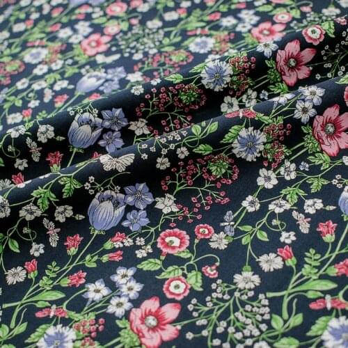 Deep Blue Small Floral Cotton Fabric For Dress Платье Tissus Au Mètre Telas Por Metro Sewing Ткань Для Шитья Vestidos Coton Diy