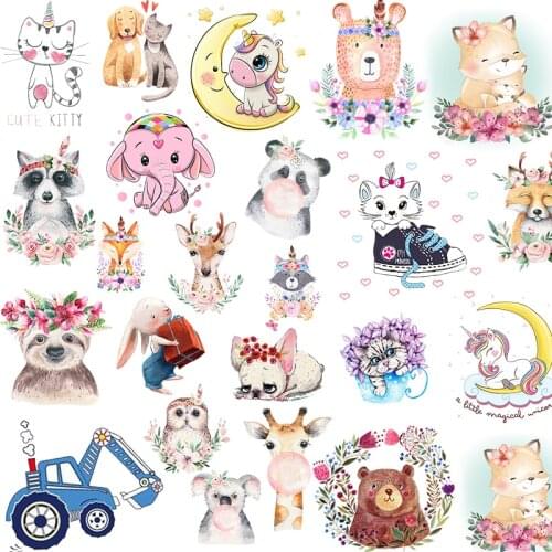 Funny Cartoon Animal Patch Kawaii Animals Iron On Transfer For Clothes Dog Cat Fox Owl Patches On Clothes Baby Clothing Stickers