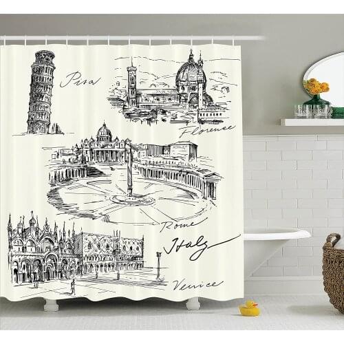 Sketchy Shower Curtains Travel The World Themed Historical Italian Landmarks Venice Rome Florence Pisa Bathroom Curtain Mat