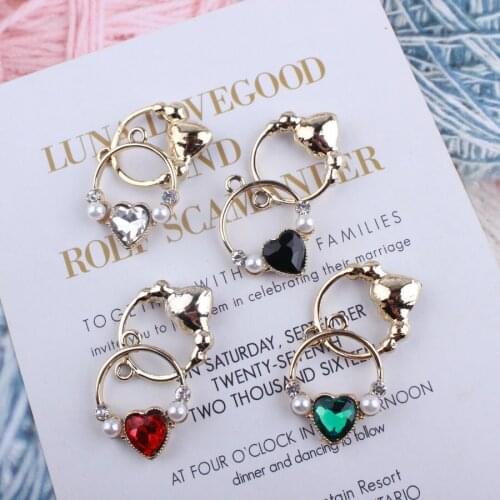 New Arrival 20*26MM 10pCs Crystal Rhinestone Heart Pearls Round Alloy Pendant Charms DIY Jewelry Findings Ornament Charm Pendant