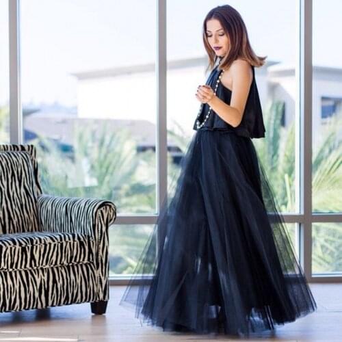 Hot Sale Black Full Skirt Elastic Waistline A Line Floor Length Long Maxi Skirt Casual Modest Style Women Skirts
