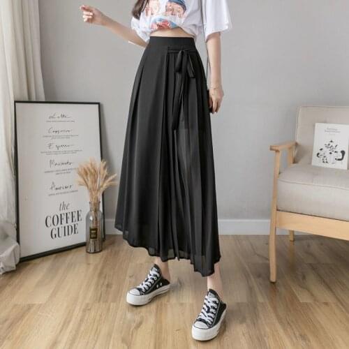 Women 2021 Spring Summer Fashion Solid Color Wide-leg Pants Female Loose Chiffon Trousers Ladies High Waist Casual Pants E156