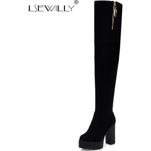 Lsewilly Women Long Boots Over The Knee Faux Suede 2019 Winter Slim Party Office Dress Nightclub Thigh High Boots Shoes K183