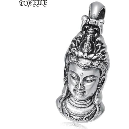 100% 925 Silver Kuanyin Buddha Pendant Vintage Sterling Avalokitesvara Bodhisattva Pendant Buddhist Guanyin Good Luck Pendant