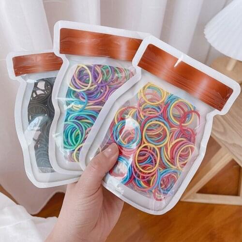 100Pcs/Set Colorful Head Rope Korean Milk Cup Ziplock Bag Portable ChildrenS Hair Rings Small Rubber Band Hair Accessories
