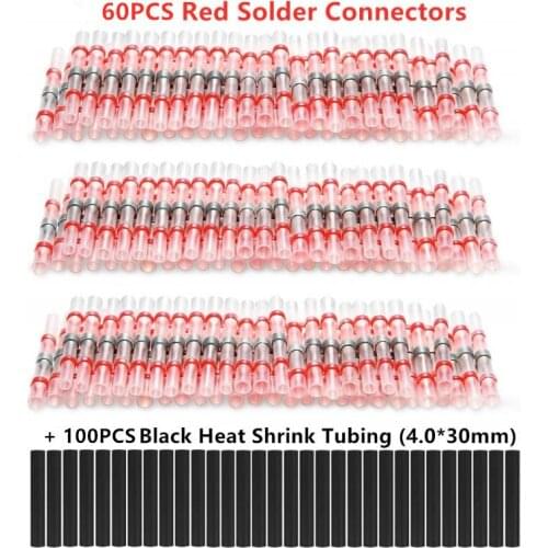 160PCS Solder Seal Wire Connectors, Butt Connectors Heat Shrink Electrical Insulated Marine Waterproof Wire Terminals