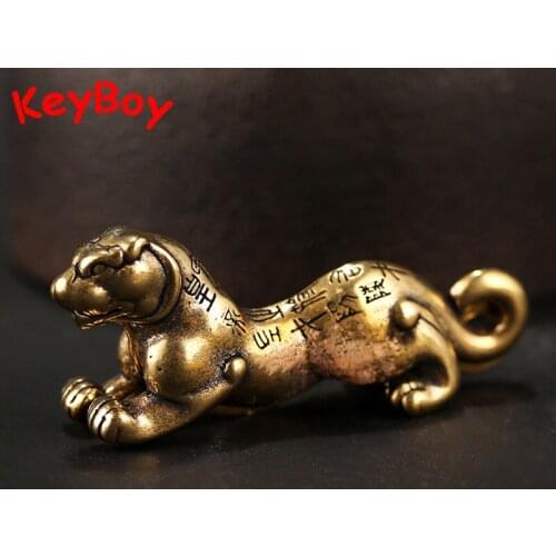 2pcs/set Retro Brass Tiger Brand Car Keychain Pendant Jewelry Chinese Ancient Symbol of Military Power DIY Hangings Accessories