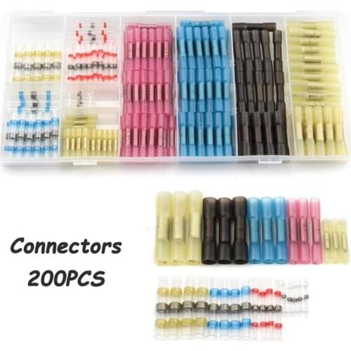 200Pcs Waterproof Soldering Sleeve Heat Shrink Terminal Wire Connector Assorted Kit Insulated Butt Splice Cable Crimp Connector