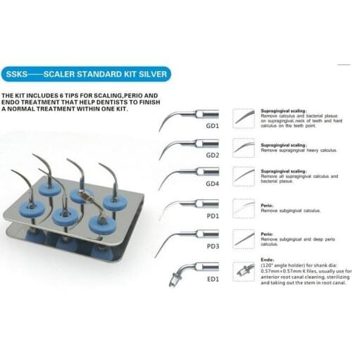 6pcs Dental Ultrasonic Scaler Scaling Perio Endo Tips Kit For SATELEC NSK DTE