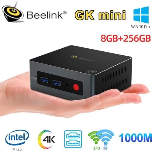 Beelink GK mini Intel Celeron J4125 Quad Core Mini PC DDR4 8GB 256GB SSD Windows 10 Desktop with HD Port 1000M LAN Computer