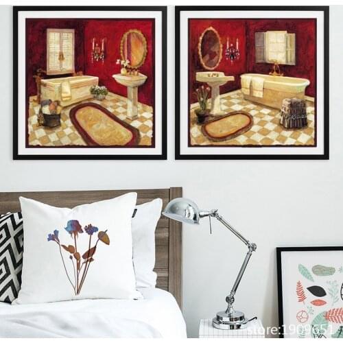 No frame pastoral bathroom decoration still life canvas printings oil painting printed on cotton wall art decoration pictures