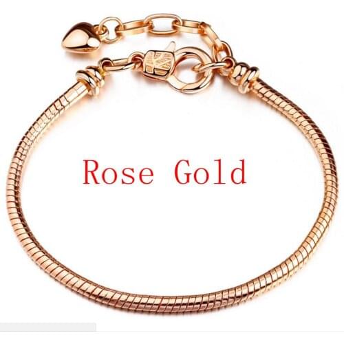 10pcs Fashion European Style Copper Base Rose Gold plated Lobster Clasp Snake Chain Fit European Charms 17cm - 21cm