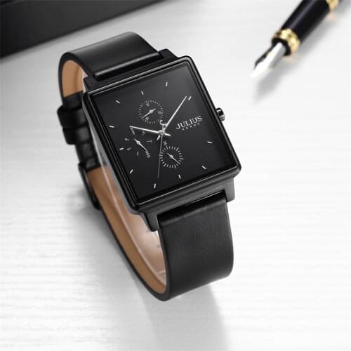 4 Colors Real Multi-Function Mens Watch Hours Japan Mov't Business Bracelet Real Leather Sport Boys Birthday Gift Julius Box