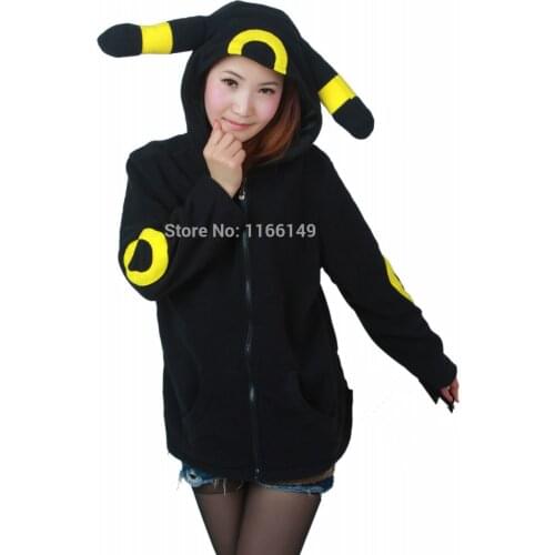 Cosplay Animal Anime Monster Umbreon Black Hoodie Sweatshirts With Ears Tail Adult Women Men Polar Fleece Jacket