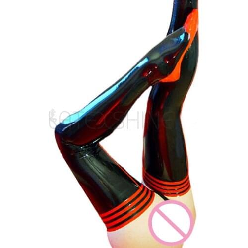 Black Red Thigh High Stockings Womens Natural Latex Stockings
