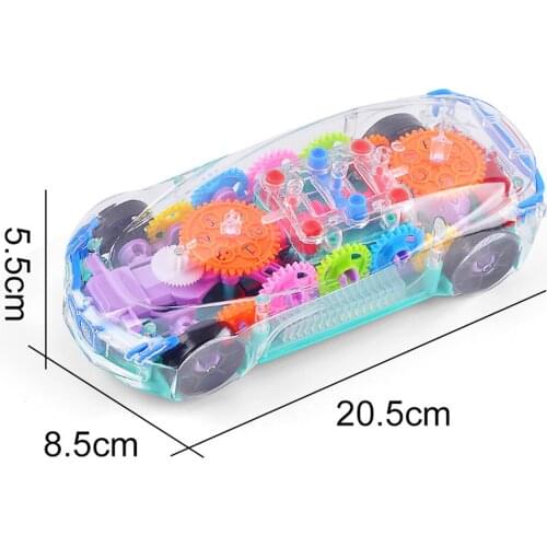 Kids Children Flashing Toy Transparent Light Up Colorful LED Music Mechanical Gear Car Luminous Model Gift Drop Ship