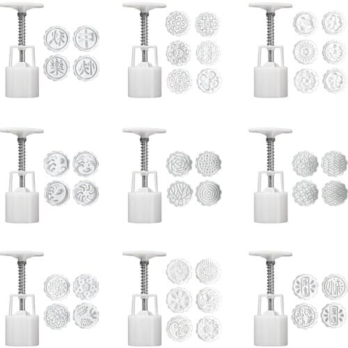 50g Mooncake Mold + 1/4 Round Stamps Cookie Cutter Hand Press Green Bean Cake Pastry Mould DIY Bakeware