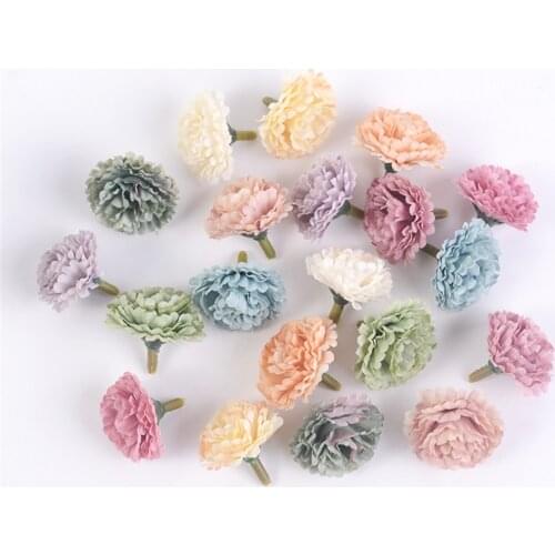 20Pcs 3cm Artificial Flower Silk Hydrangea Heads Bulk For Wedding Decoration DIY Wreath Scrapbooking Craft Carnation Fake Flower