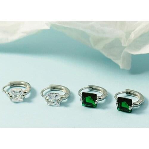 KOFSAC Glamorous Earrings For Men Women Jewelry Trendy Hip-hop Style Square Zircon Silver Color Hoop Earring Birthday Present