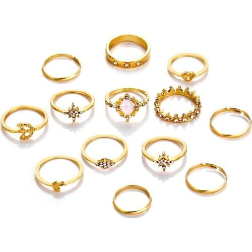 2019 Fashion Vintage Ring Boho Crystal Ladies Ring Multi-element Combination Ring set Wedding Bride Girl Gift