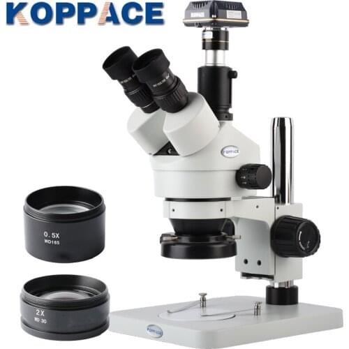 KOPPACE 3.5X-90X 10 Million Pixels USB 3.0 Industrial Camera Trinocular Stereo Microscope WF10X/20 Eyepieces 144 LED Ring Light
