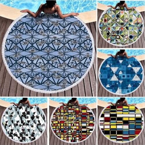 Geometric striped lattice Round beach towel Beach cover up Microfiber towel strandlaken spa Large beach towel miraculous Towel