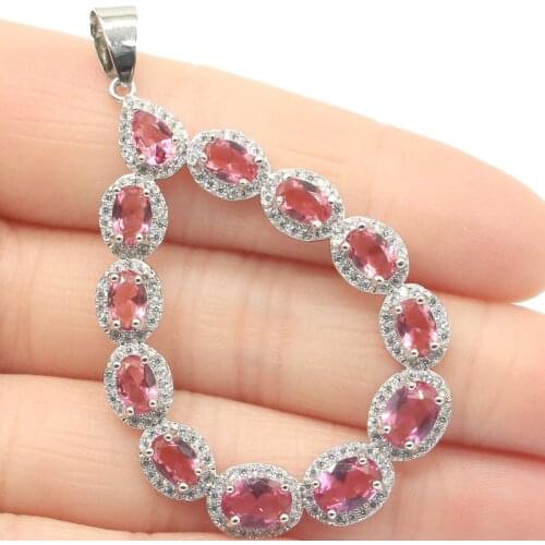 57x34mm Anniversary Created Violet Tanzanite Pink Tourmaline For Women 2020 Hot Sell Silver Pendant Daily Wear
