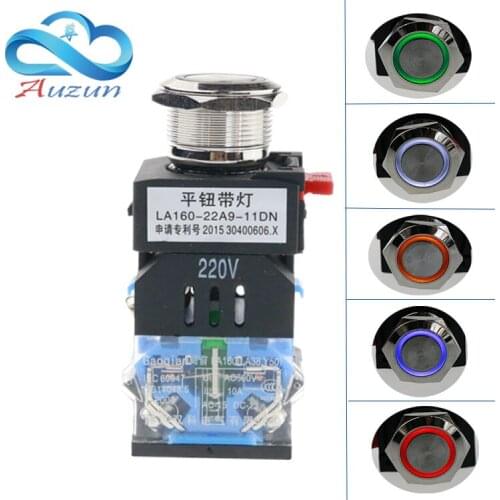 22 mm metal button with lamp reset device button 6V12V24V36V110V380v waterproof rust red, green and yellow, blue and white