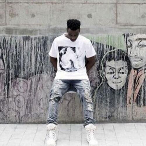 Mens Brand Fashion Street Washing Frayed Jeans Feet Destroy Destroyed Jeans Hole Trousers