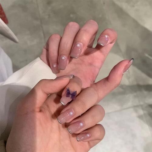 24Pcs False Nails With Design Fake Nails With 24Pcs Glue Sticker Press On Nails Nail Tips Ballerina French Tips Artifical Nails