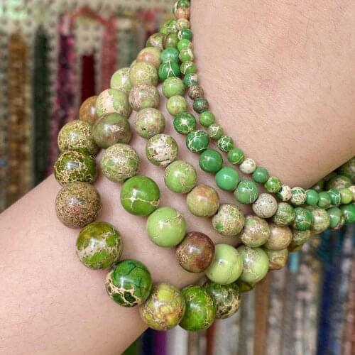 Natural Green Sea Sediment Jaspers Stone Beads For Jewelry Making Diy Bracelet Necklace 4 6 8 10 12mm Round Loose Spacer Beads