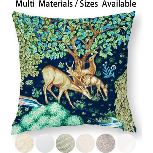 William Morris Deer By A Brook Indigo Pillow Case Throw Pillow Cover Cotton Linen Flax William Morris Deer By The Brook Art