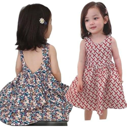 2021 New Summer Floral Dress For Girl Baby Love Shaped Open Back Vestidos Clothes Children Cute Sleeveless Girls One-Piece Dress