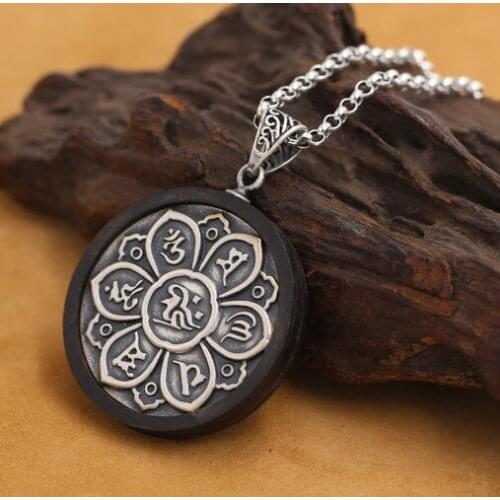 New! Vintage 925 Silver Tibetan OM Mani Padme Hum Pendant Pure Silver Buddhist OM Pendant Tibetan Words Pendant