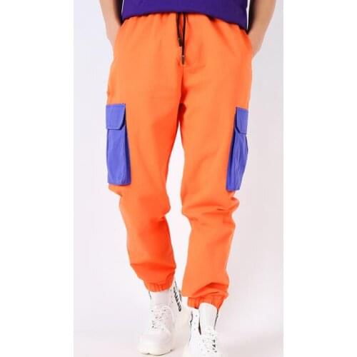 New Arrival Casual Men Orange contrast color stitching casual pants cotton overalls three-dimensional pocket feet pants