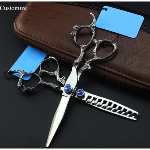 Customize japan 440c 5.5 6 '' Dragon hair salon scissors hair cutting barber makas haircut Thinning shears hairdressing scissors