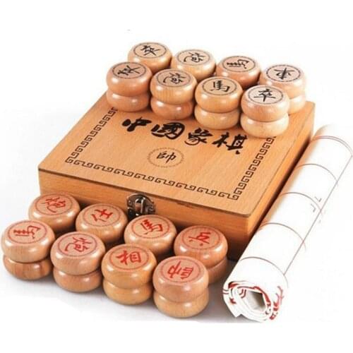 Fine Chinese chess large wooden high-end Chinese chess pieces wooden boxed simulation leather chess board gift