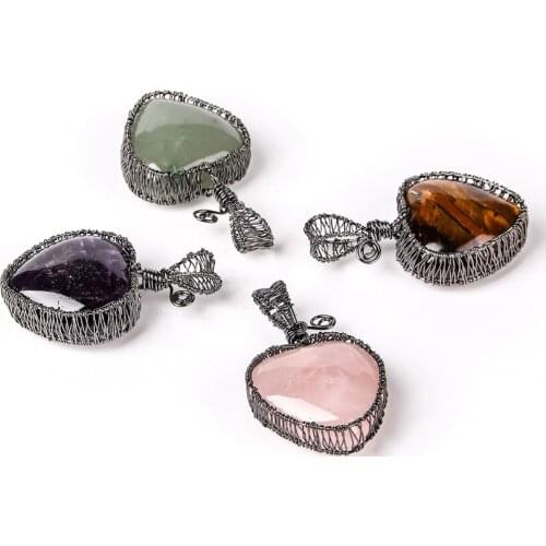 DIY by hand Natural crystal heart-shaped Handmade copper wire wrapping hemmed pendant womens fashion creative jewelry