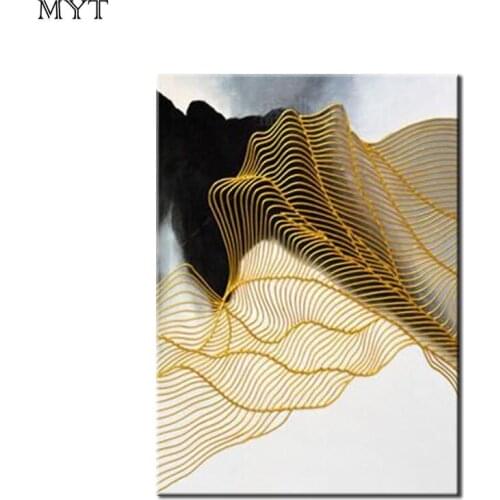 100% Hand-painted Abstract Oil Painting on Canvas yellow Line and black Paintings For Living Room Knife Wall Art Pictures Gift