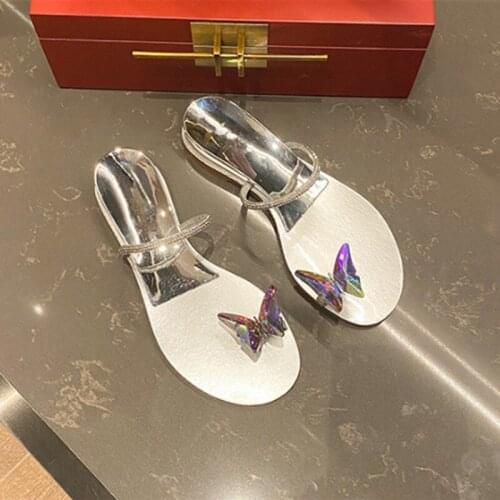Ladies Flip Flops Chaussures Femme Luxury Butterfly Decor Summer Shoes Woman Crystal Slippers Women Slip-On sandalias mujer 2020